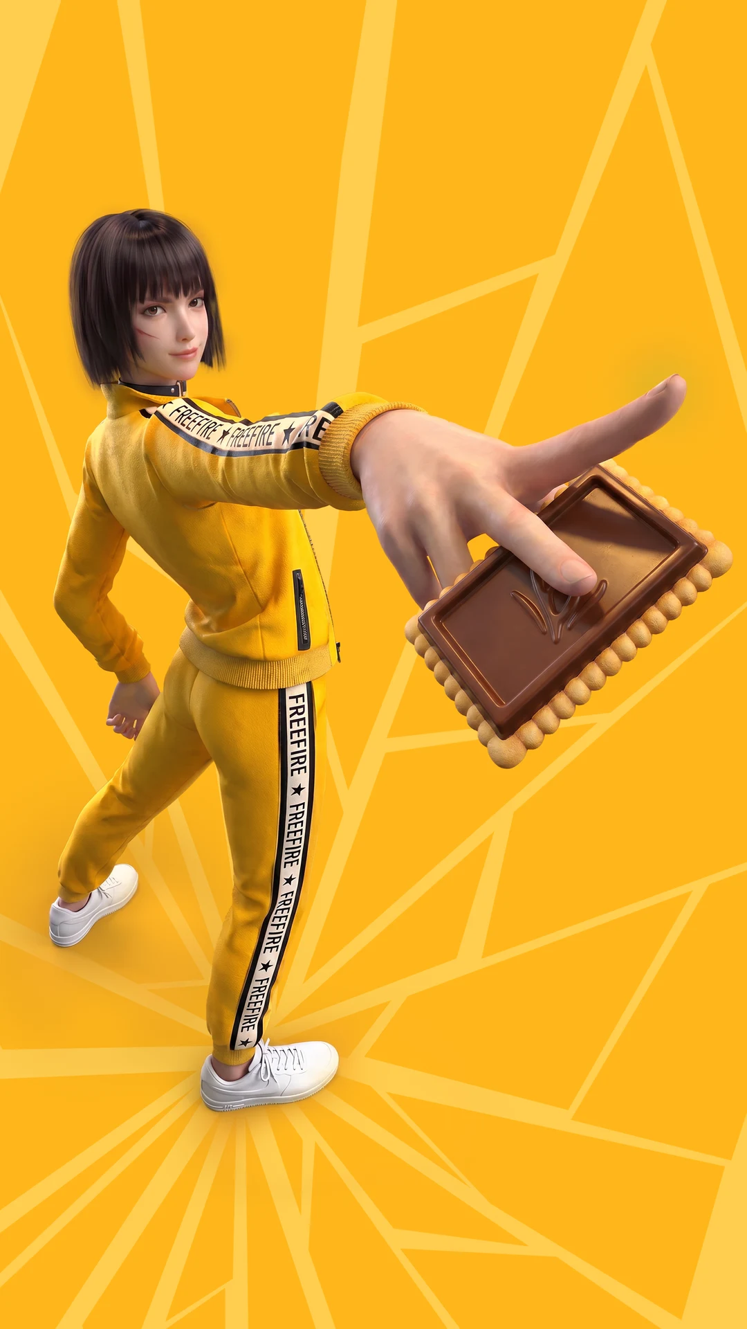 Personagem Free Fire com biscoito