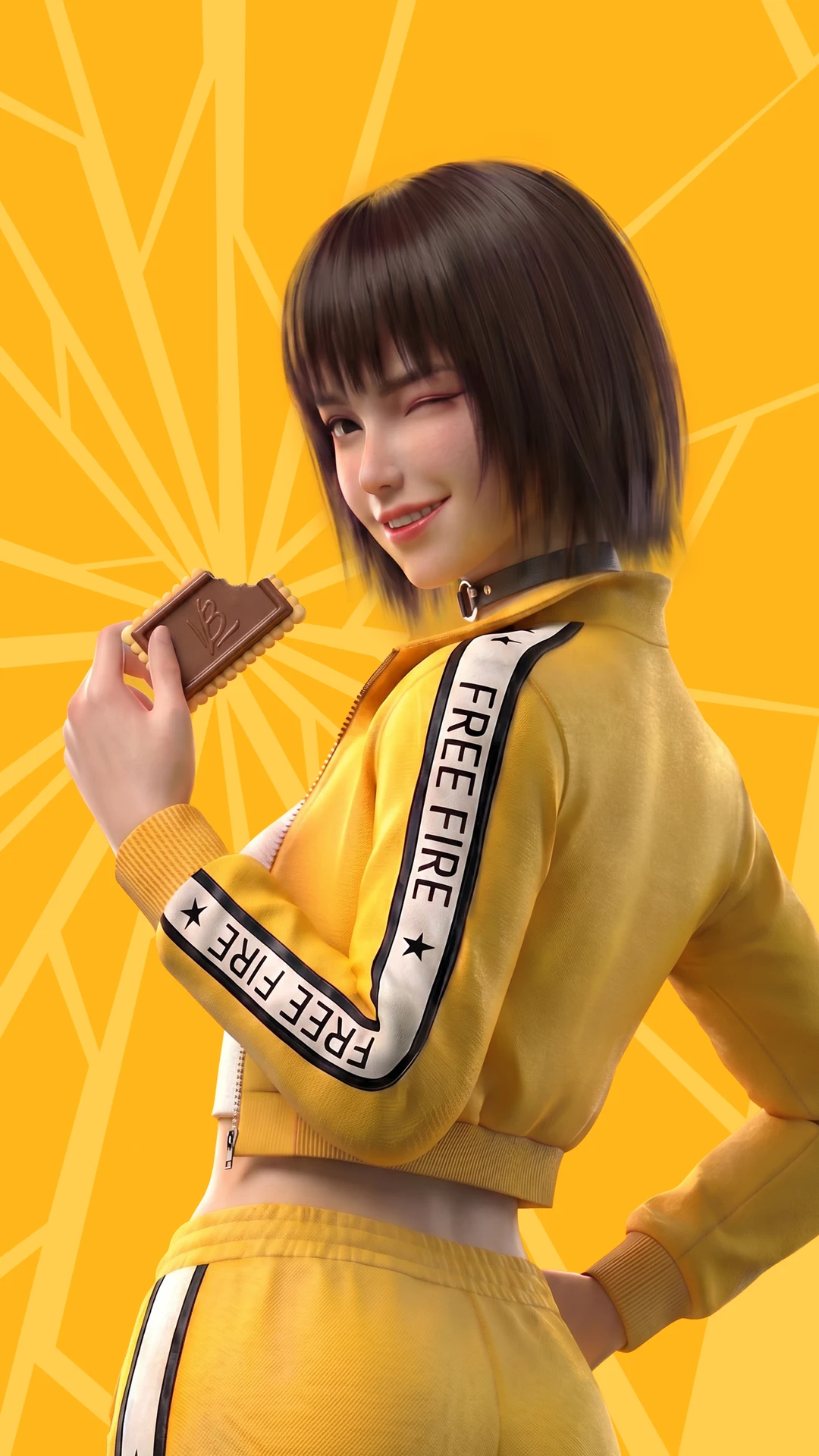 Personagem Free Fire com biscoito